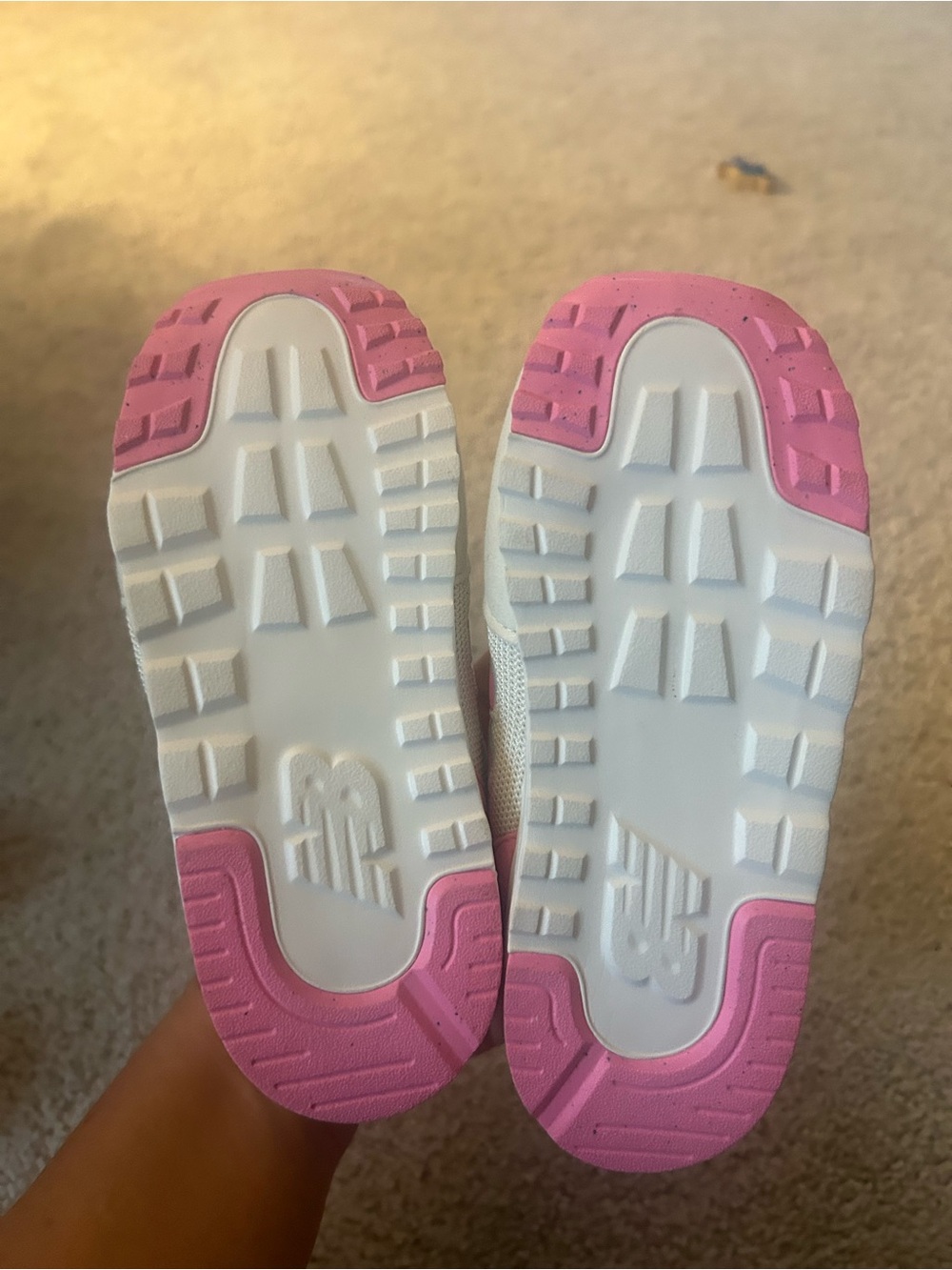 New Balance Kids Cream Sneakers with Pink and Neon Green Accents - Picture 6 of 7